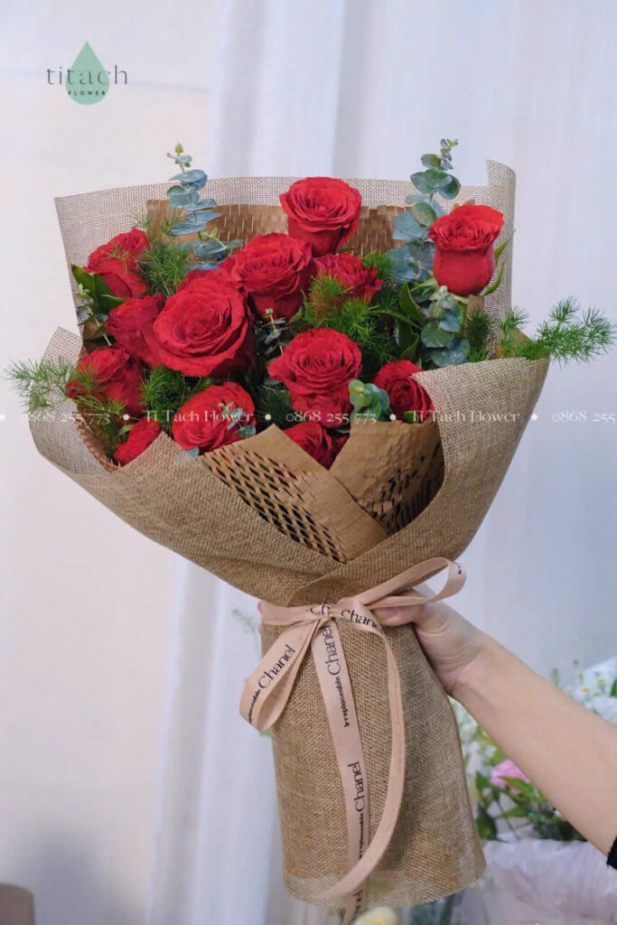 bo hoa hong do goi vai bo vintage