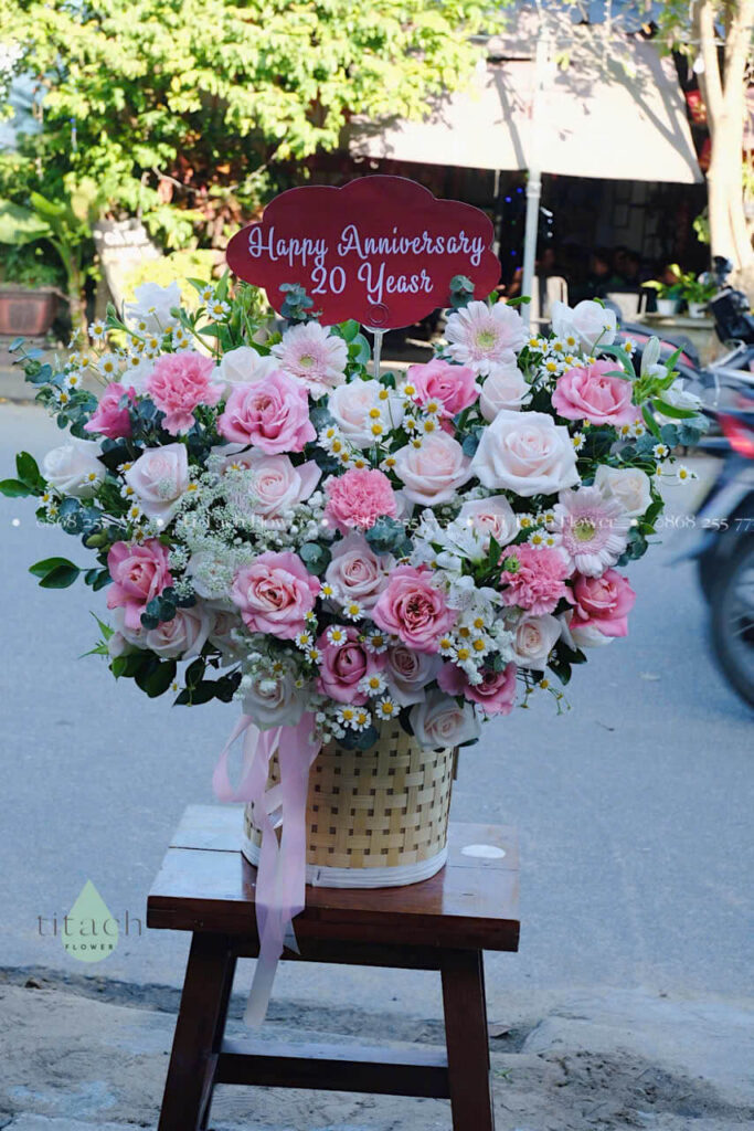 gio hoa mix hien dai tone hong